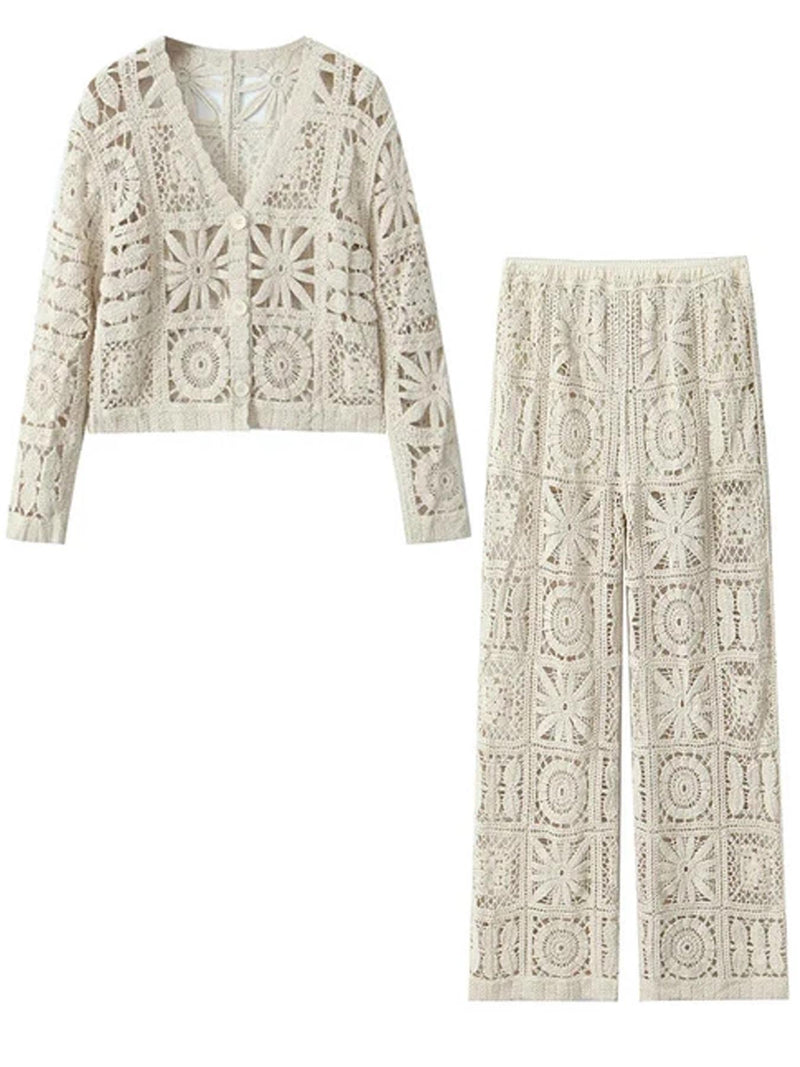 Laysha Crochet Holiday Coord - Resortwear In Beige