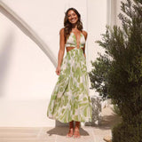 Arabella Floral Summer Maxi Dress In Olive