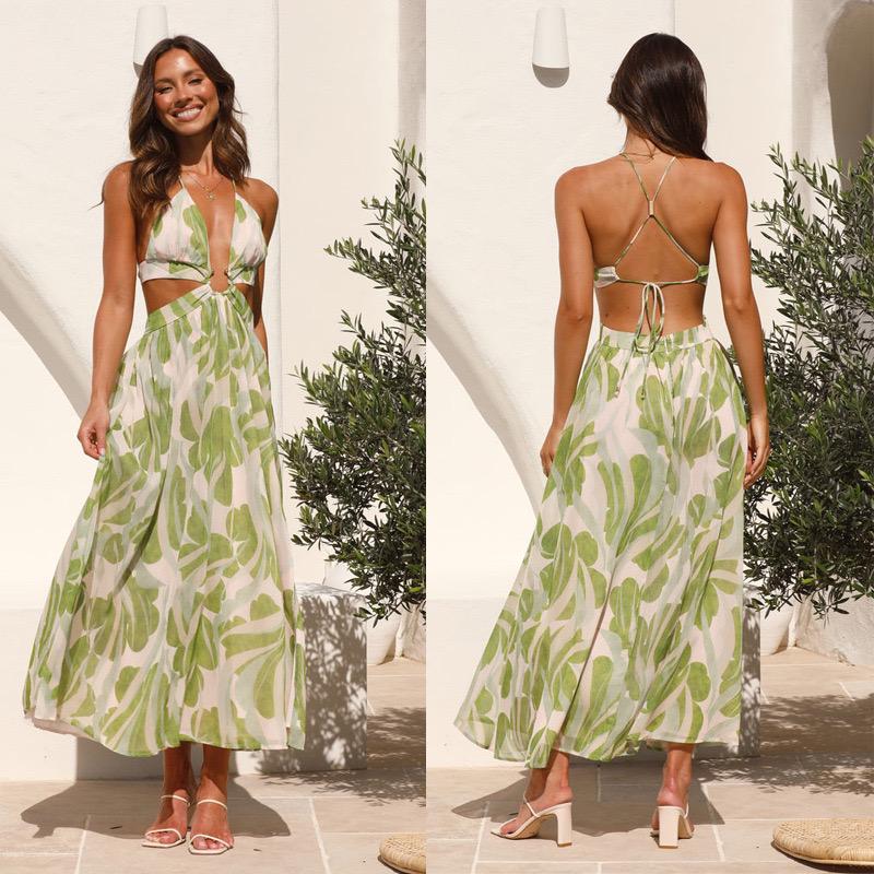 Arabella Floral Summer Maxi Dress In Olive