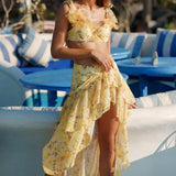Gerbera Swimsuit with Ruffled Skirt In Yellow