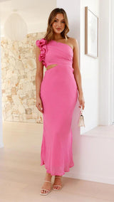 Amee Statement Oneshoulder Dress In Pink