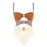 Marie Luxe Swimsuit With Skirt In Beige