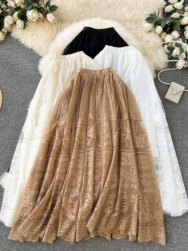 Maribel Statement Lace Skirt In Beige