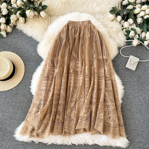Maribel Statement Lace Skirt In Brown
