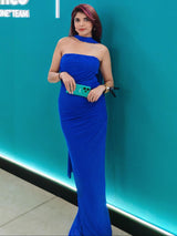 Alara Summer 2 Pcs Set - Set of Top And Skirt With Scarf In Navy Blue