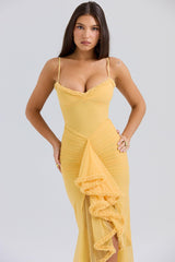 Alana Statement Bodycon Ruffled Dress In Yellow