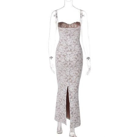 Diva Lace Bodycon Maxi Dress In White