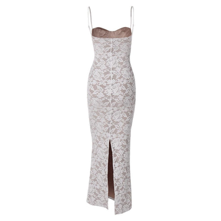 Diva Lace Bodycon Maxi Dress In White