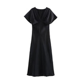 Lipasa Satin Midi Dress In Black