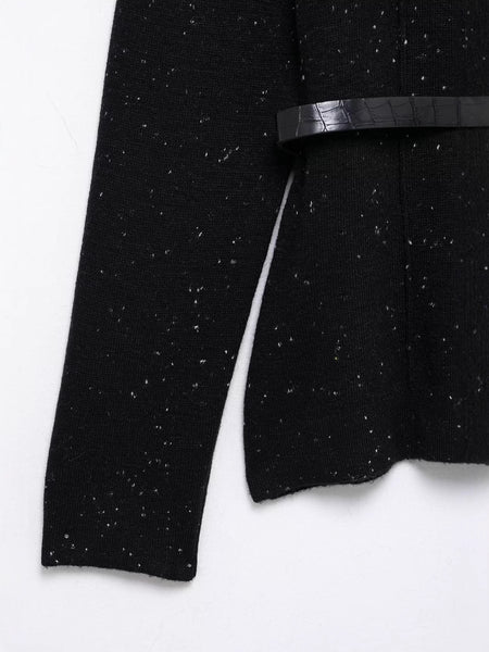 Astrid Belted Woolen Sweater In Black