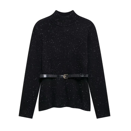 Astrid Belted Woolen Sweater In Black