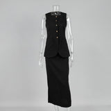 Geneva Statement Linen Vest Suit With Skirt In Black