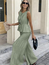 Aderyn Statement Linen Suit Set In Olive Green