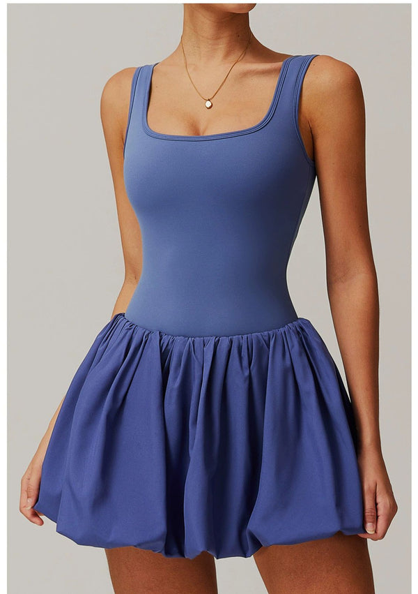 Venessa Statement Balloon Dress With Attached Short  In Blue