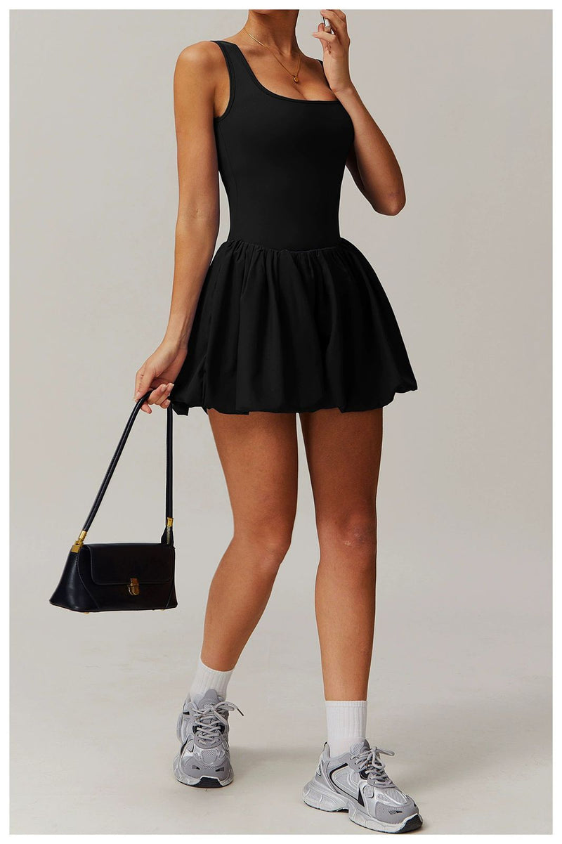 Venessa Statement Balloon Dress With Attached Short  In Black