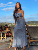 Harbour Rosette Luxe Soft Knit Dress In Blue