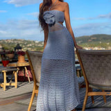 Harbour Rosette Luxe Soft Knit Dress In Blue