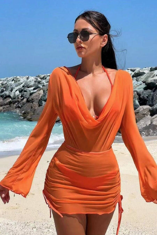 Junor 3 Piece Swimsuit with Coverup In Orange
