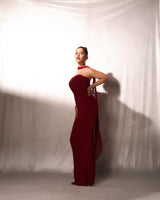Alara Summer 2 Pcs Set - Set of Top And Skirt With Scarf In Maroon