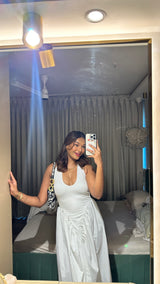 Maira Drop Waist Midi Dress in White