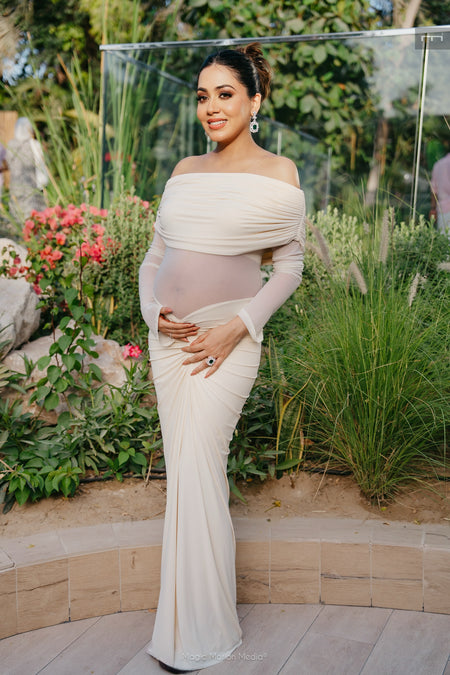 Saya Luxe Bodycon Maxi Dress in Off White