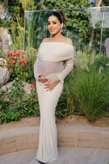Saya Luxe Bodycon Maxi Dress in Off White