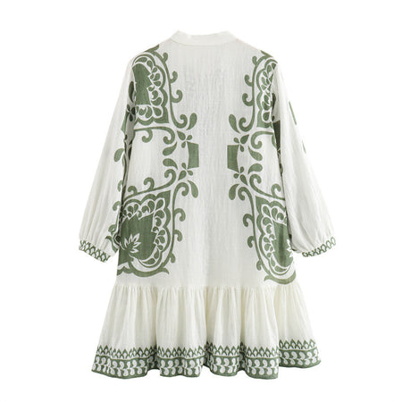 Zhenya Printed Summer Dress In White
