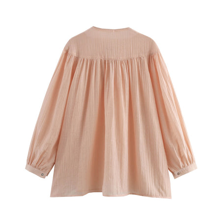 Elara Lace-Up Oversized Summer Top In Peach