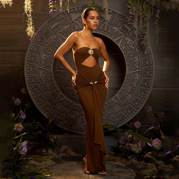 Freza Bodycon Maxi Dress In Rust