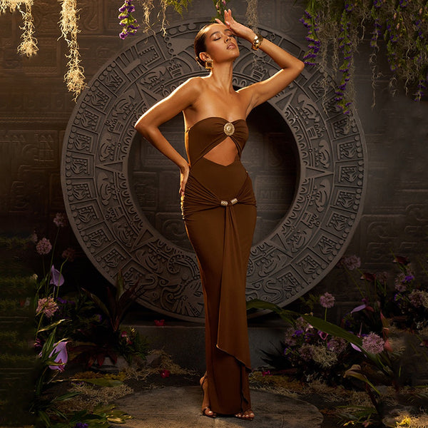 Freza Bodycon Maxi Dress In Rust