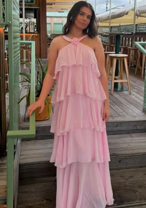 Nitsy Ruffled Maxi Dress In Pink