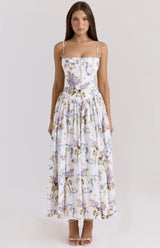 Eris Luxe Floral Maxi Dress In Off White