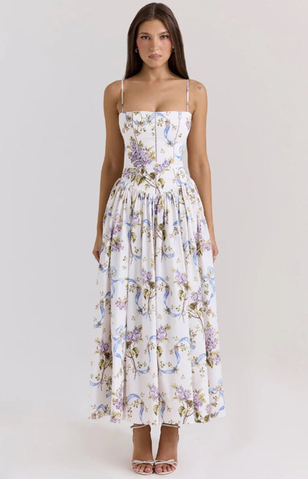 Eris Luxe Floral Maxi Dress In Off White