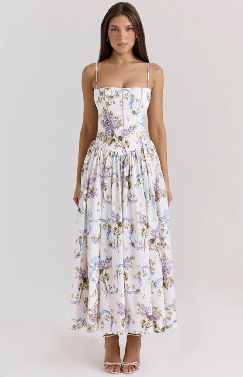 Eris Luxe Floral Maxi Dress In Off White