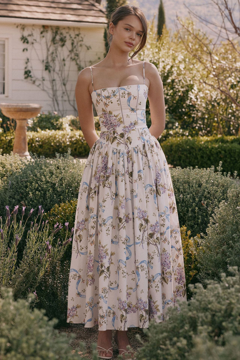 Eris Luxe Floral Maxi Dress In Off White