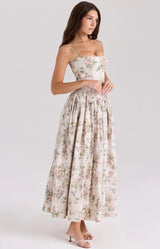 Orchid Luxe Floral Midi Dress In Off Beige