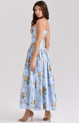 Calina Luxe Floral Midi Dress In Blue