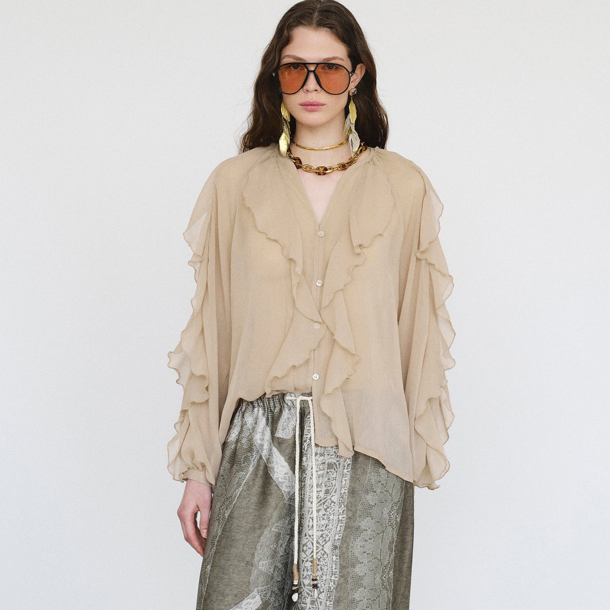 Herlipto Pearl-Strap Frill Top lemon M Her lip to（トップス