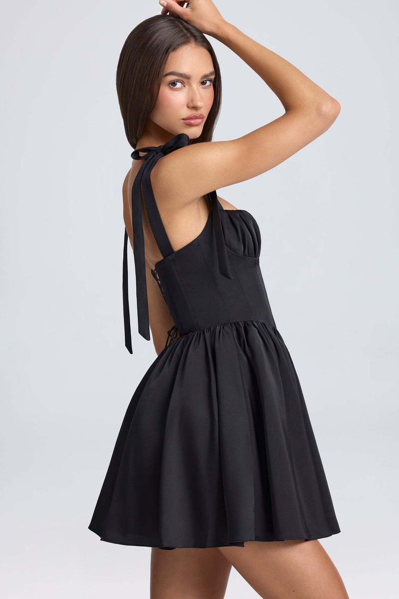 Aurele Lace-Up Mini Dress In Black