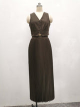 Sarine Luxe Vest Suit With Skirt In Brown