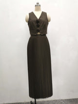 Sarine Luxe Vest Suit With Skirt In Brown