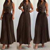 Sarine Luxe Vest Suit With Skirt In Brown