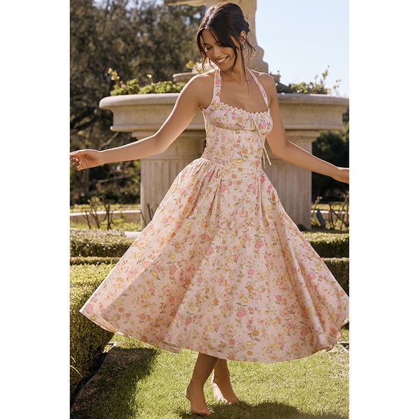 Begonia Floral Midi Dress In Peach