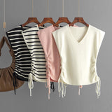 Norie Striped Knit Summer Top In Black