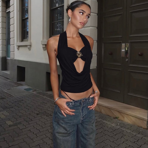 Neva Halterneck With Bralette Top In Black