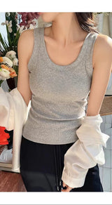 Rumi Tank Top With Inbuilt Bra In Light Grey