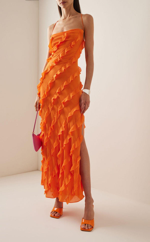 Caynne Ruffled Maxi Dress In Orange