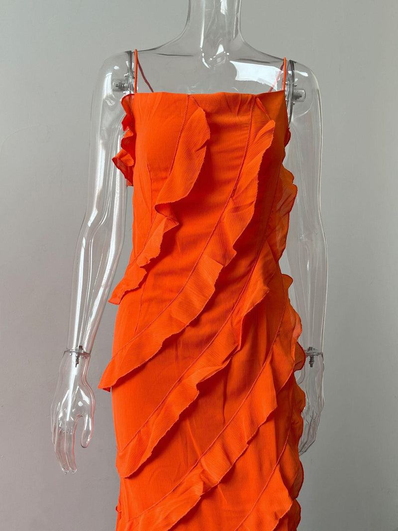 Caynne Ruffled Maxi Dress In Orange