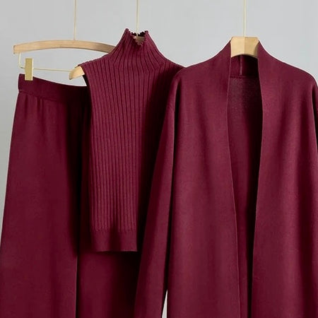 Aubrey Luxe Winter Coord Set with Cape In Maroon