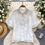 Elea Embellished Collar Top In White